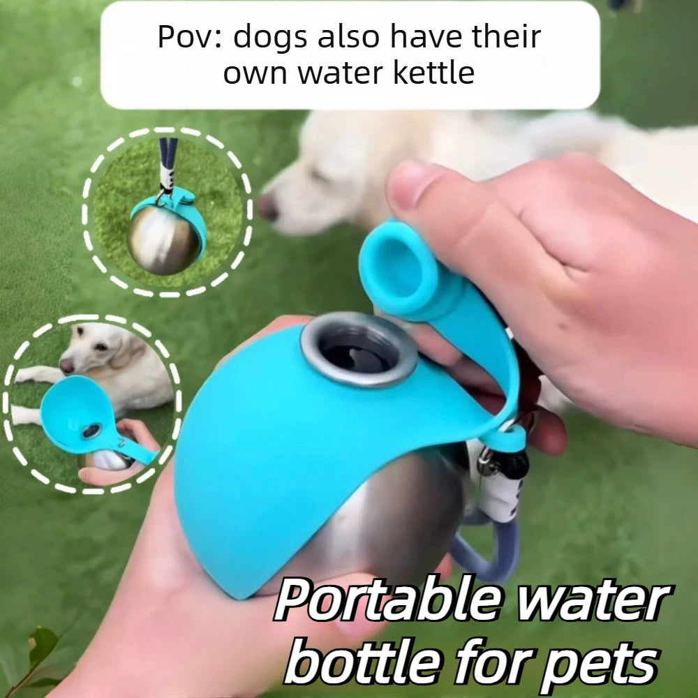 Stainless Steel Dog Water Bottle With Silicone Bowl 285 ml